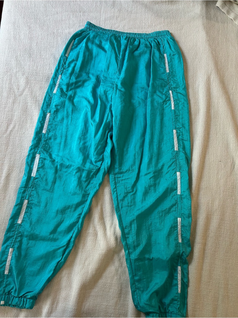 Vintage Teal Track Pants with White Side Stripes